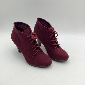 Rialto Serving Burgundy Faux Suede Lace Up Ankle Boots Womens 7M Heel‎ Booties